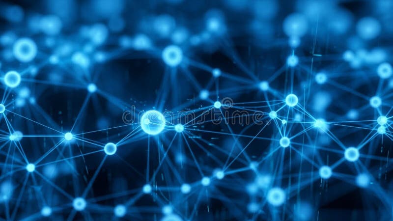 Abstract Glowing Blue Network Interconnected Nodes Lines ...