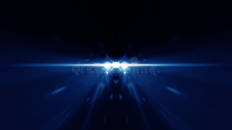 Abstract glowing blue star optical flare lights with particles crack blue shine exploding. 4K 3D rendering. stock illustration
