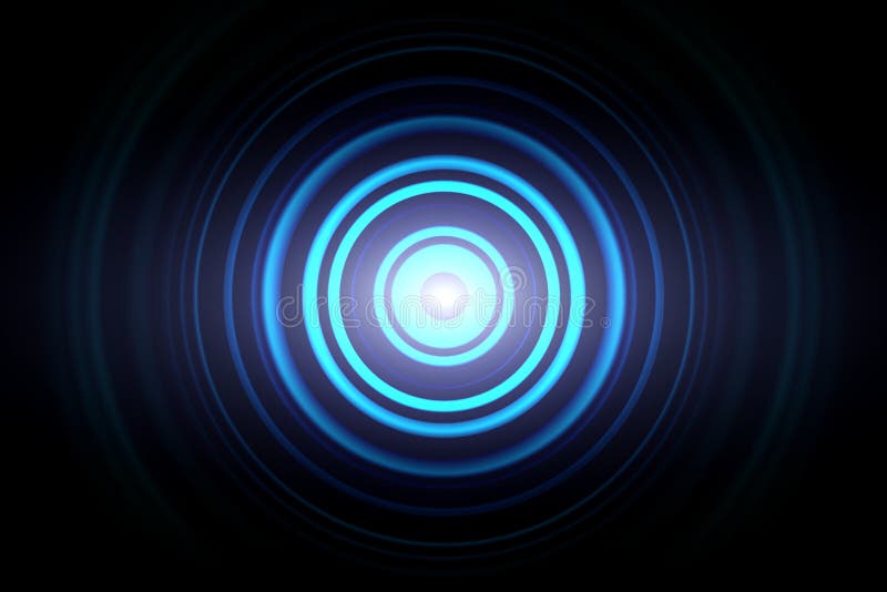 Abstract glowing circle blue light effect with sound waves oscillating background stock illustration