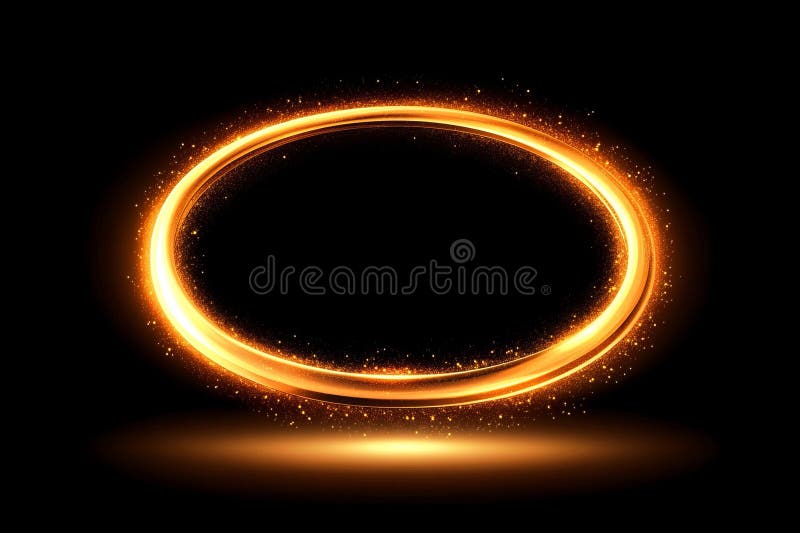 Abstract Glowing Circle Frame with Sparkling Light Dust Particles on Black Background stock illustration