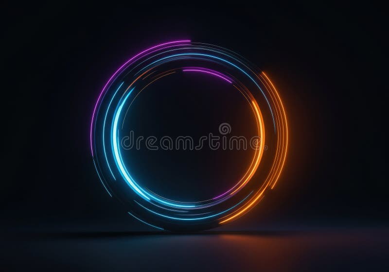 Abstract glowing circular light trails in vibrant colors royalty free stock photography