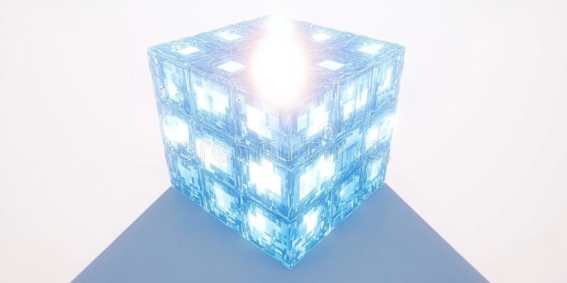Abstract Glowing Cube Digital Art Modern Light Blue Blocks Technology Background Futuristic Design royalty free illustration