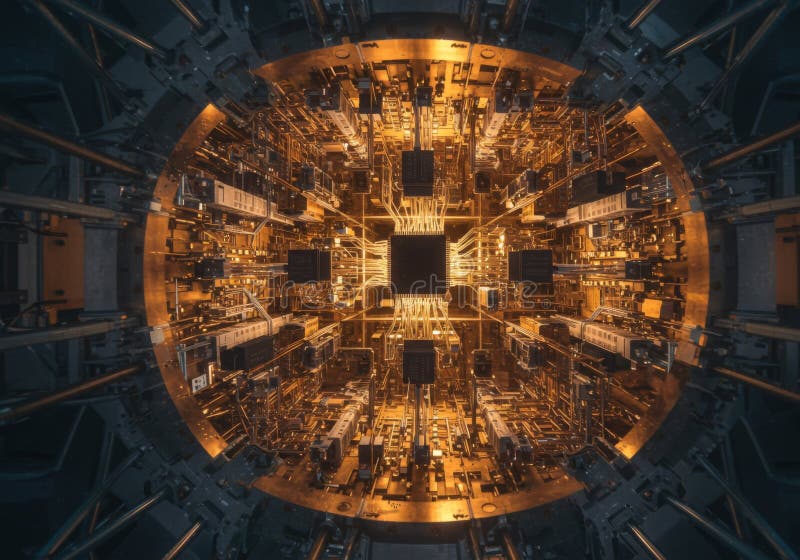 Abstract Glowing Gold Circuitry Pattern Digital Art royalty free illustration