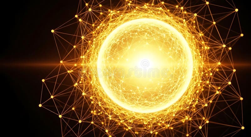 Abstract Glowing Golden Sphere with Plexus Network vector illustration