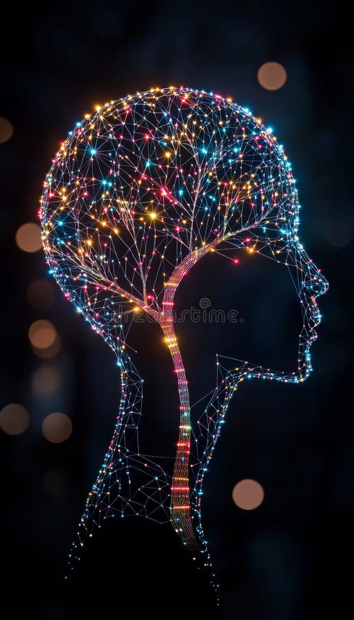 Abstract Glowing Head Silhouette with a Tree Branch Structure Representing Artificial Intelligence. , Generated by AI