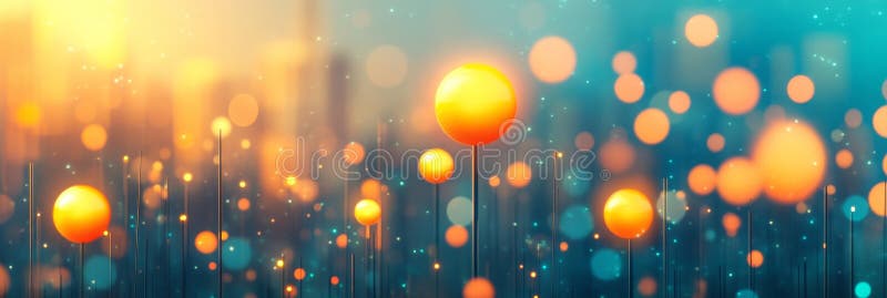 Abstract Glowing Lights in Colorful Yellow and Azure, City Lights Background, Bokeh Lights stock illustration