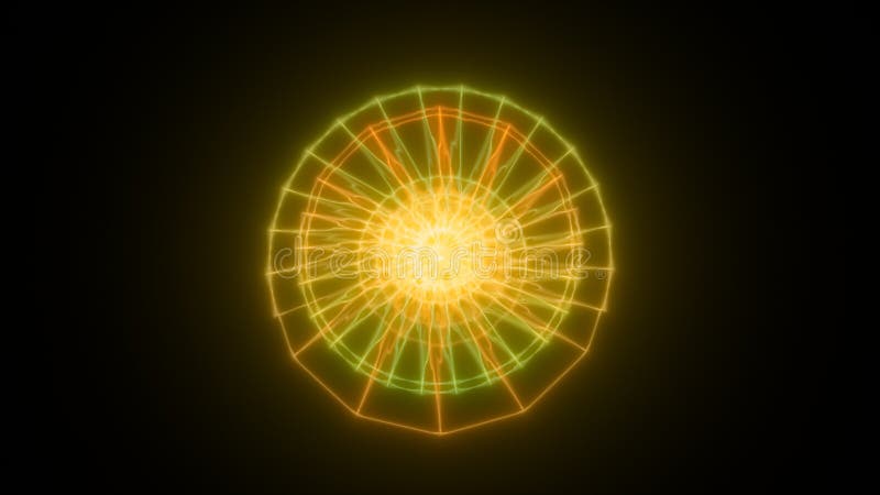 Abstract glowing mandala pattern in yellow and orange hues, radiating light in concentric circular symmetry stock images