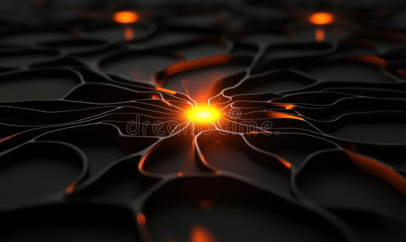 Abstract glowing orange light on textured black surface with flowing patterns stock images