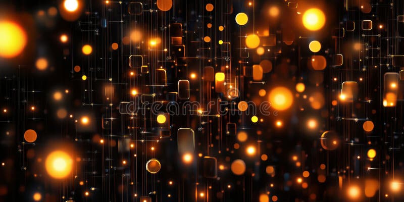 Abstract glowing orange lights and shapes creating a vibrant digital background with a sense of depth and movement stock photo