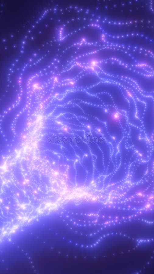 Abstract glowing particle waves forming intricate network patterns in soft violet and blue light tones on a dark royalty free stock photos