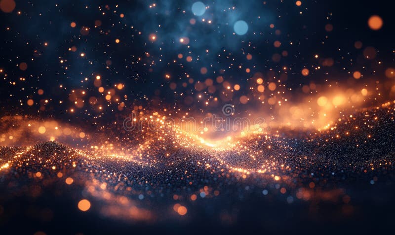 Abstract glowing particles creating mesmerizing wave patterns in dark background stock image