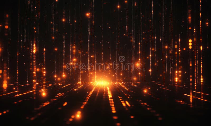 Abstract glowing particles in dark space, vibrant orange lights create a mesmerizing effect, resembling digital data royalty free stock images