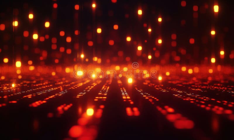 Abstract glowing particles in red hues, vibrant light effects, digital landscape, depth of field, futuristic atmosphere stock photos