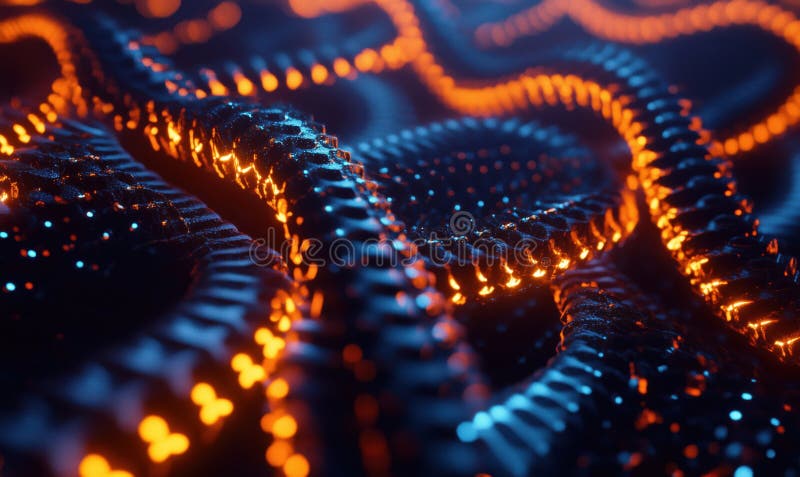 Abstract glowing patterns, intricate textures, vibrant colors, 3D rendering of intertwined shapes, luminous details vector illustration