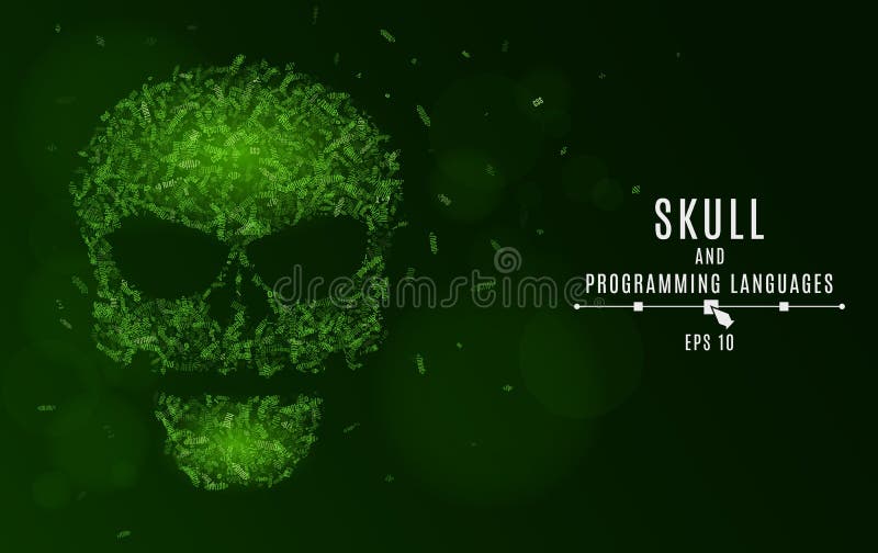 Abstract Glowing Skull Of Green Color From The Symbols Tags Of