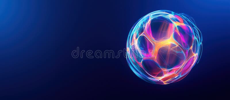 Abstract glowing sphere with colorful light trails, digital art, modern design royalty free stock photo