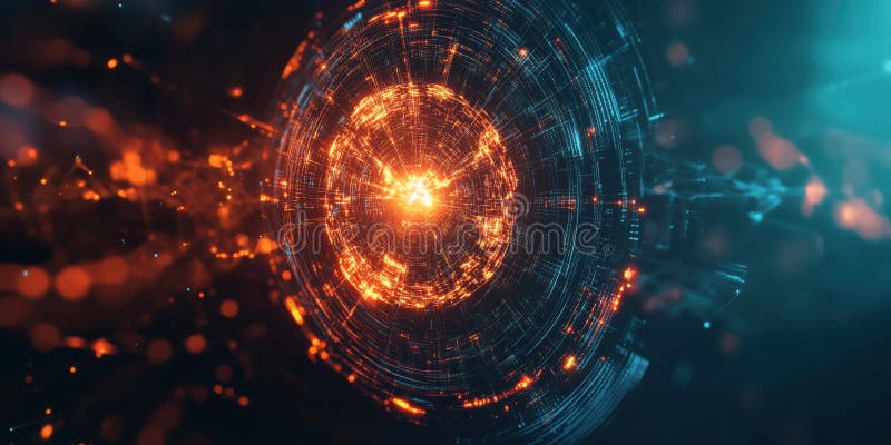 Abstract glowing sphere with dynamic light trails and energy patterns, representing technology and innovation stock photos