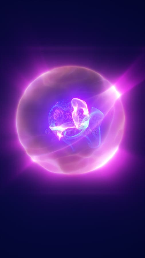 Abstract glowing sphere with layered plasma forms and radiant purple-pink energy field stock photos