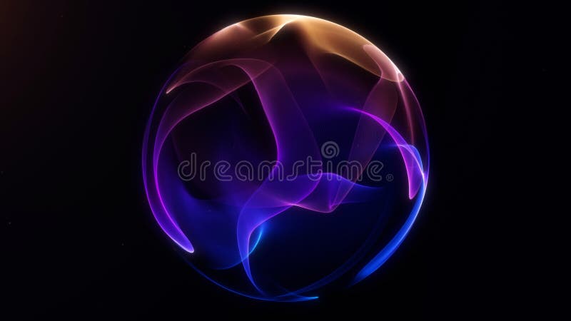 Abstract glowing sphere with neon light waves on black background. Futuristic energy flow, vibrant colors, tech and science style royalty free stock photo