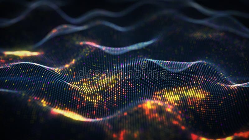 Abstract glowing virtual neural network. Futuristic coding or Artificial Intelligence concept. 3D rendering with depth of field. Coding mesh illustrations