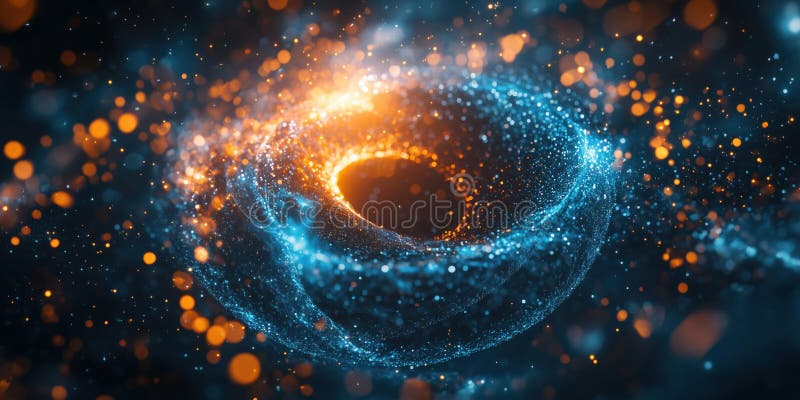 Abstract glowing vortex with blue and orange particles creating dynamic energy effect royalty free stock photography