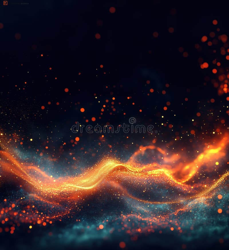 Abstract glowing wave with orange and blue particles creating dynamic visual effects royalty free stock photos