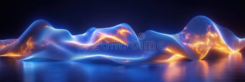 Abstract glowing wave pattern with luminous blue and orange lines, representing digital technology and modern design stock image