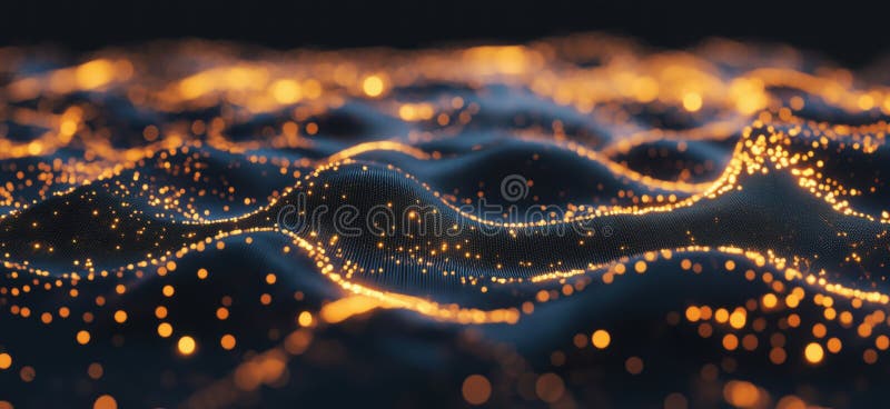 Abstract glowing wave patterns with luminous particles creating a mesmerizing visual effect in dark background, copy royalty free stock photography
