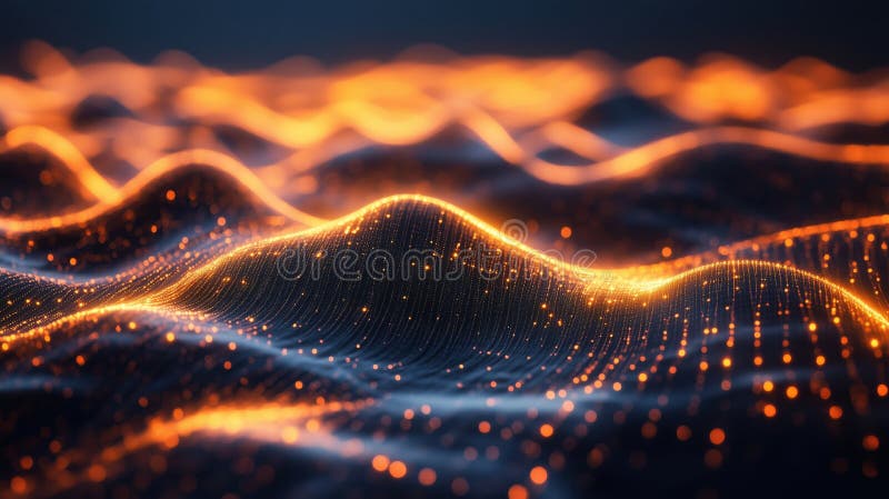Abstract glowing wave patterns with orange lights and dark background royalty free stock photography