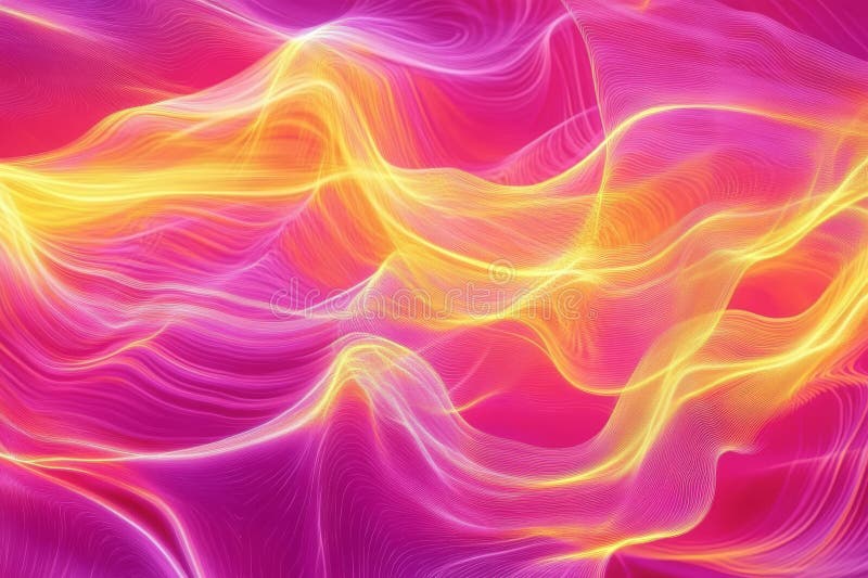 Abstract glowing wave texture, dynamic pink and yellow gradients flowing smoothly, vibrant and stock photo