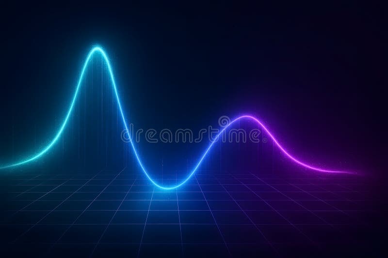 Abstract glowing waveform in blue and purple over a grid representing data visualization and digital technology concepts with royalty free stock photos