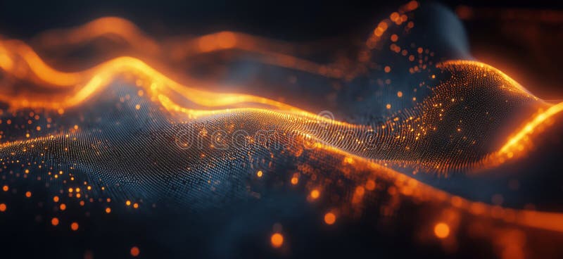 Abstract glowing waves, dynamic patterns, vibrant orange and blue colors, smooth textures, digital art representation stock images
