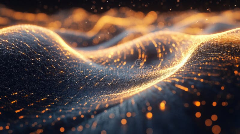 Abstract glowing waves with particles, shimmering light patterns, dark background royalty free stock image
