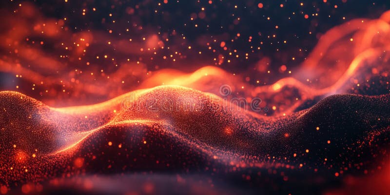 Abstract glowing waves with particles in warm colors creating a dynamic background royalty free stock photo
