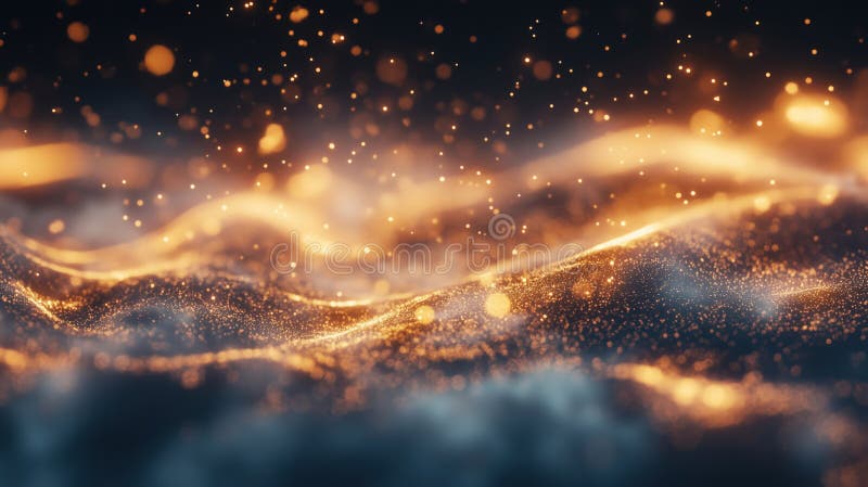 Abstract glowing waves with sparkling particles in warm tones and soft focus royalty free stock photography