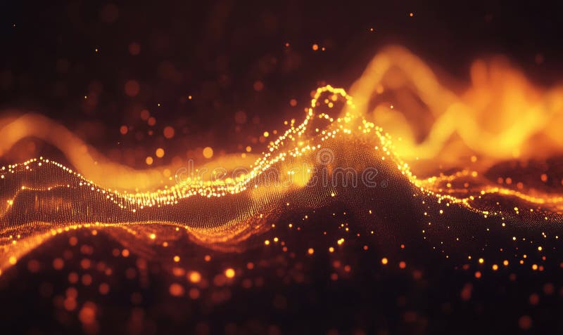 Abstract glowing waves, vibrant orange and gold colors, dynamic light patterns, digital art representation of energy and royalty free stock photography