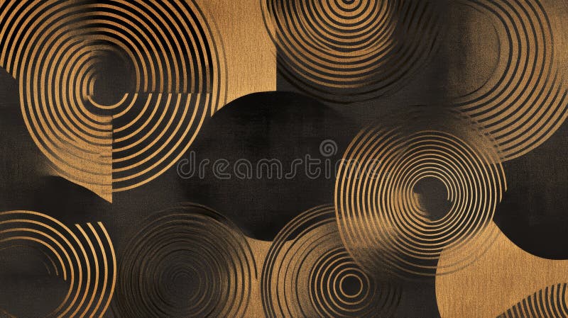 Abstract Gold and Black Circular Pattern with Textured Background vector illustration