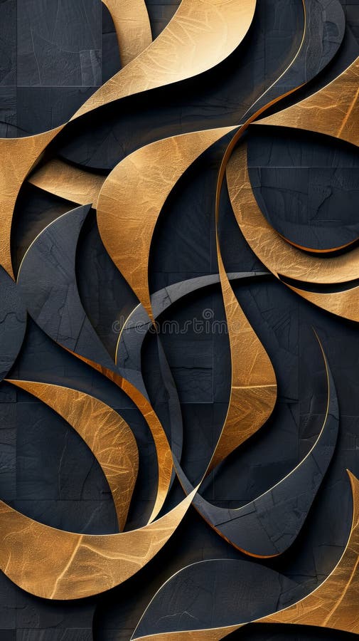 Abstract Gold and Black Geometric Pattern with Curved Shape stock illustration