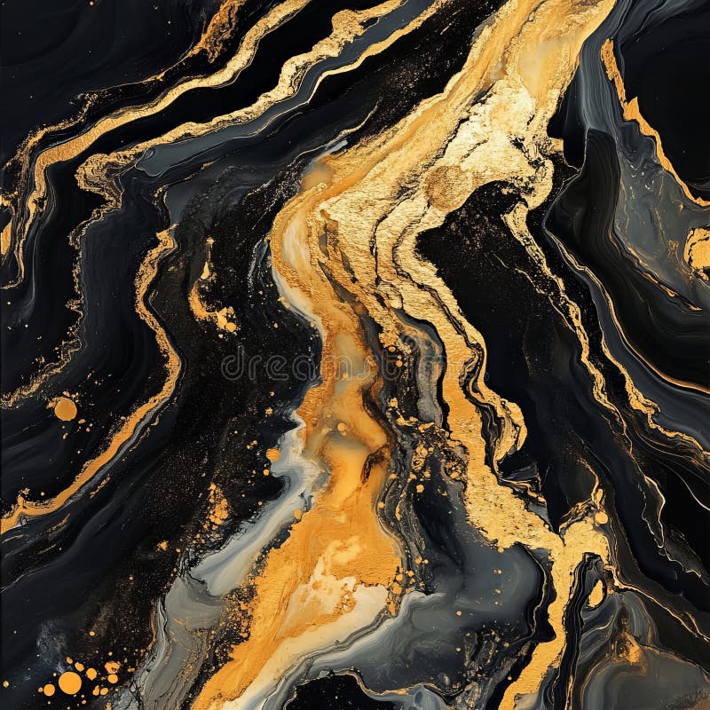 Abstract Gold and Black Marble Texture with Fluid Patterns and Metallic Accents stock illustration