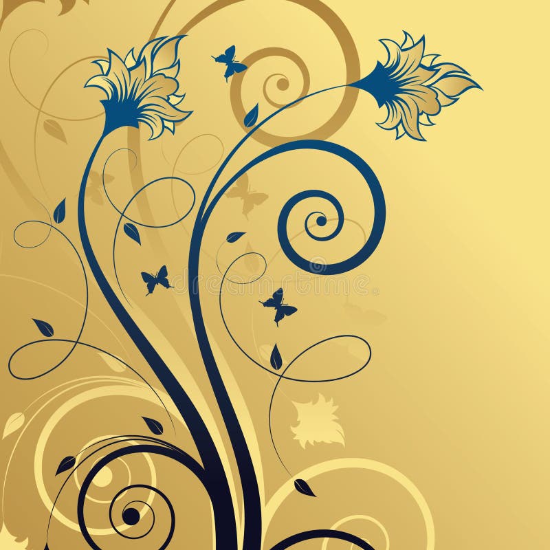 Abstract gold-blue floral background