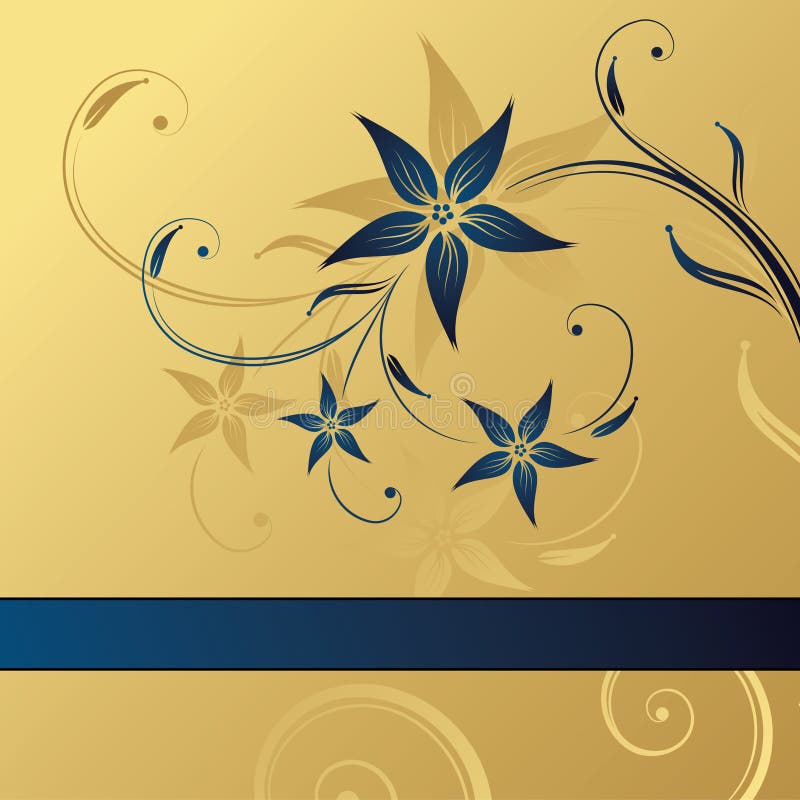 Abstract gold-blue floral background