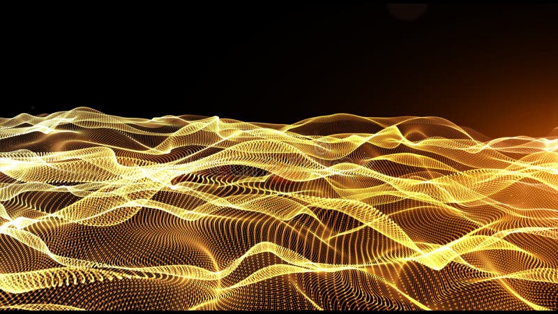 Abstract gold color digital particles wave with bokeh and light background royalty free illustration
