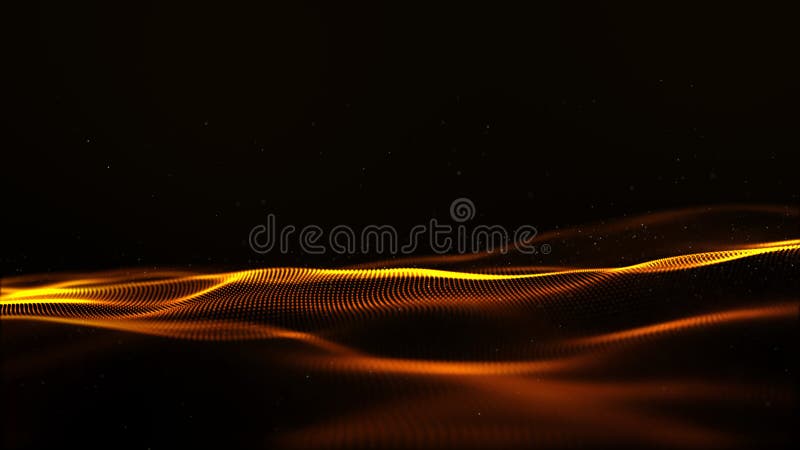 Abstract gold color digital particles wave with bokeh and light motion background vector illustration