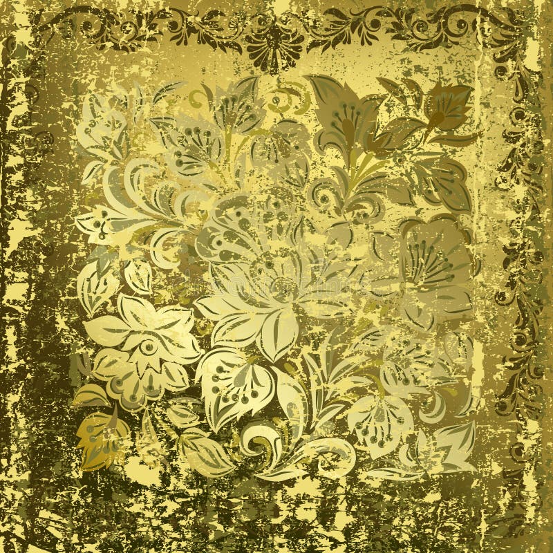 Abstract gold floral ornament on rusty green stock illustration Abstract gold floral ornament on rusty green stock illustration