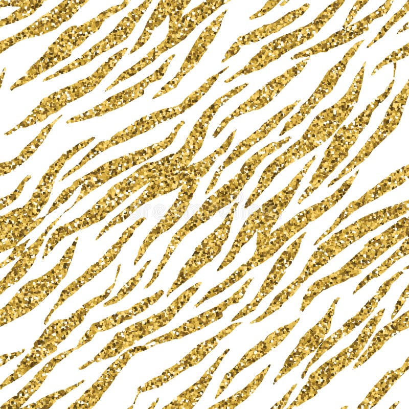 Abstract gold glitter animal print white seamless pattern. Zebra, tiger stripes, lines. Striped repeating background texture.