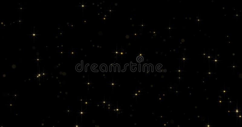 Abstract gold particles and sparkling stars or shimmering light effect background. Light flare shine or golden glare overlay effec