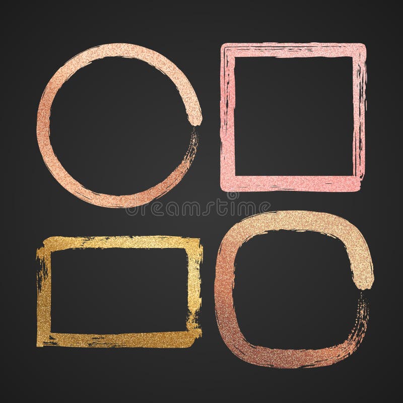 Abstract Gold and Pink Metal Glossy Vector Border Paint Frames Isolated