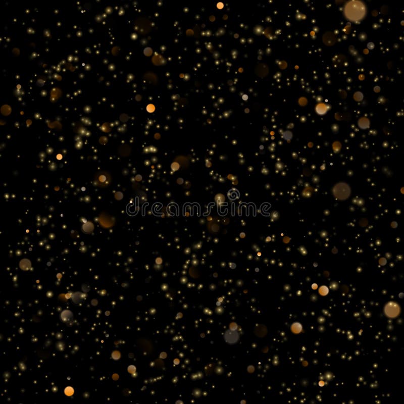 Abstract gold sparkle shine light confetti bokeh on glittering black background. Luxury shimmer texture template. EPS 10