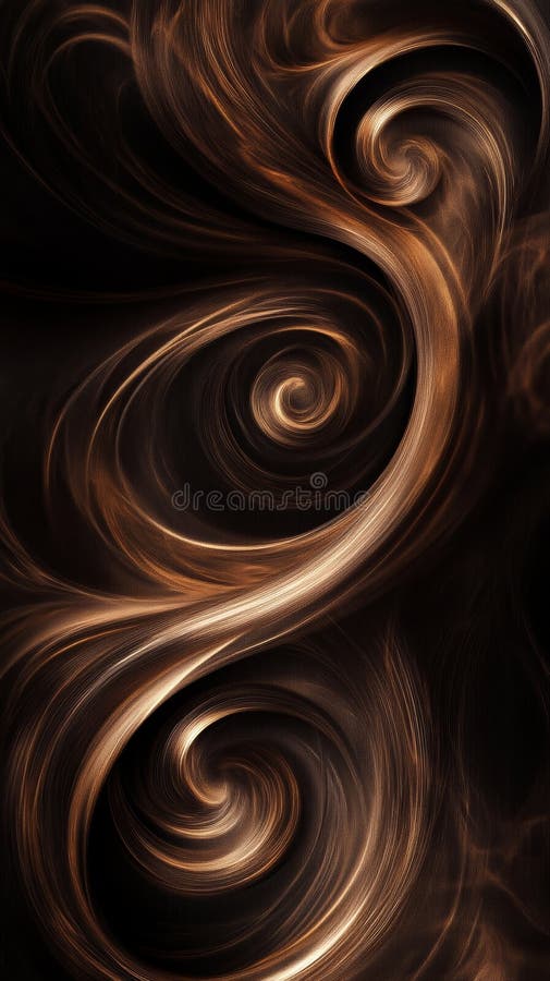 Abstract gold swirling patterns on a dark background, digital fractal art. Concept of fluid motion and luxurious design royalty free stock image