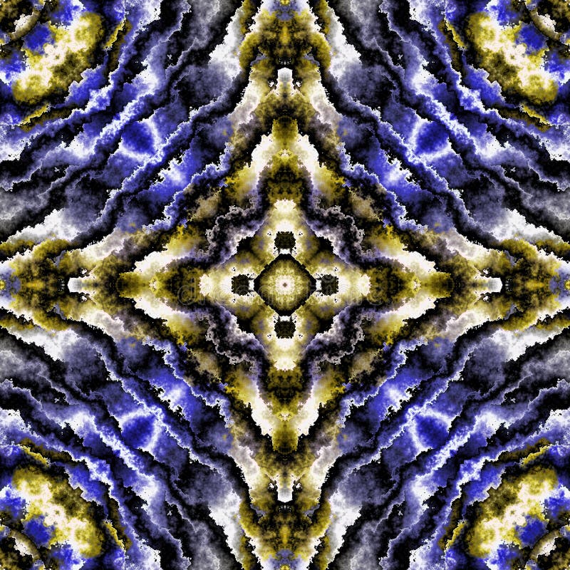 Abstract golden blue kaleidoscopic fractal pattern royalty free illustration
